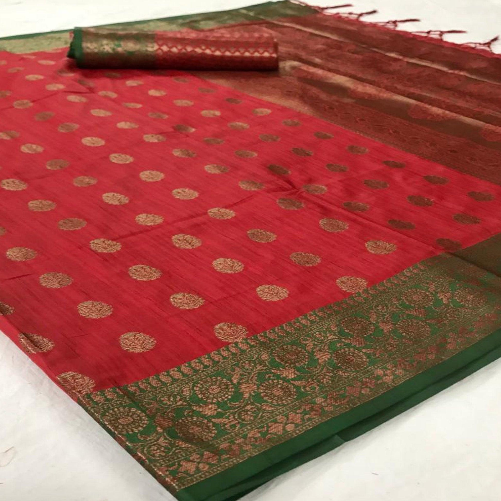 Ideal Red Colored Festive Wear Woven Silk Saree