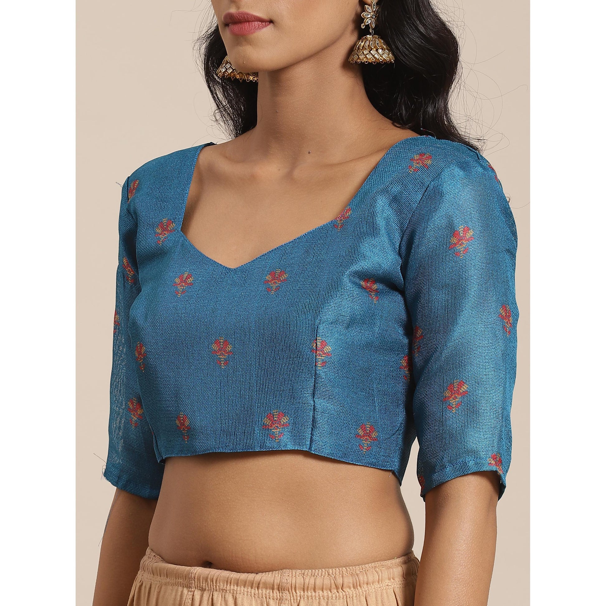 Ideal Teal Blue Colored Casual Wear Printed Jute Silk Saree