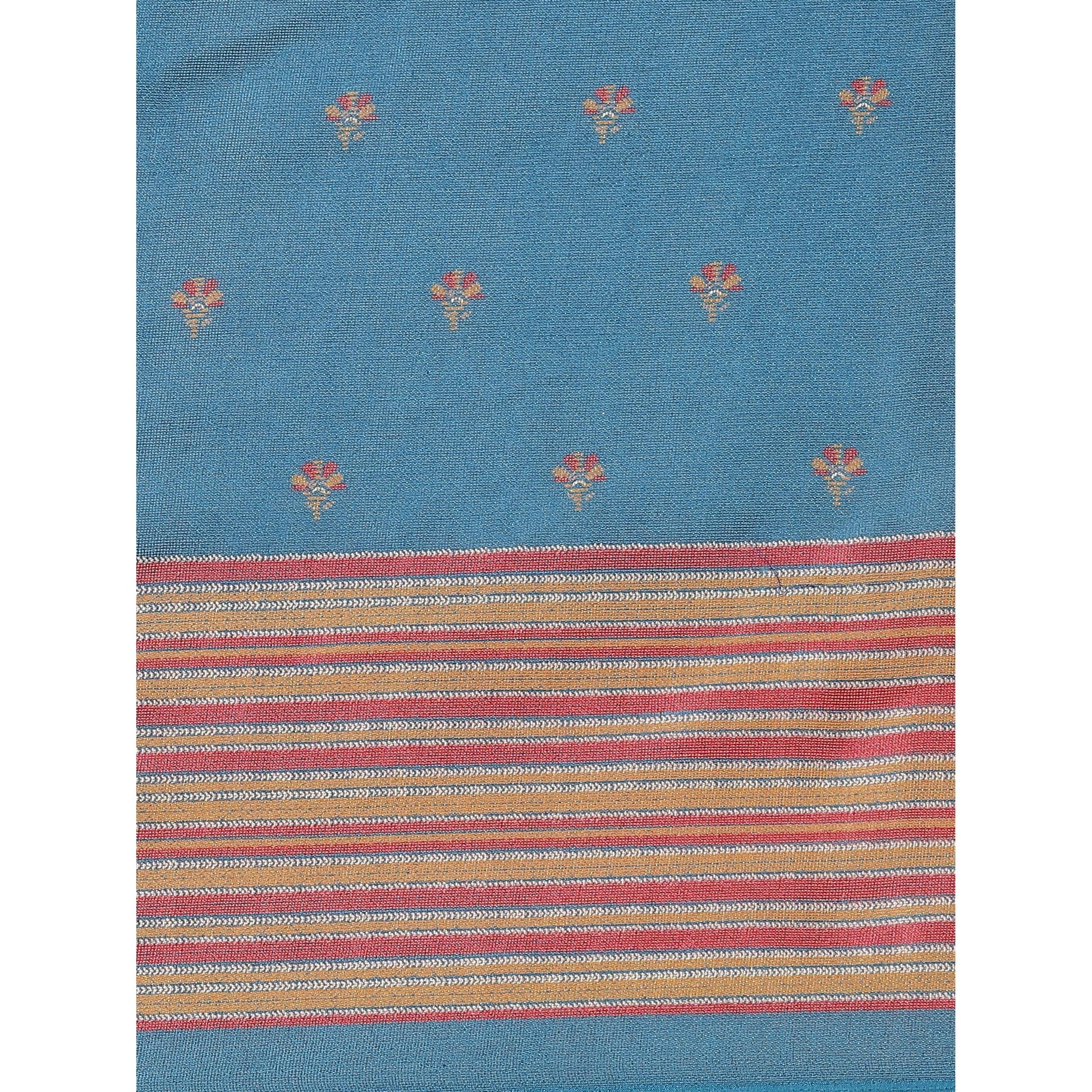 Ideal Teal Blue Colored Casual Wear Printed Jute Silk Saree