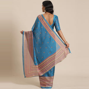 Ideal Teal Blue Colored Casual Wear Printed Jute Silk Saree