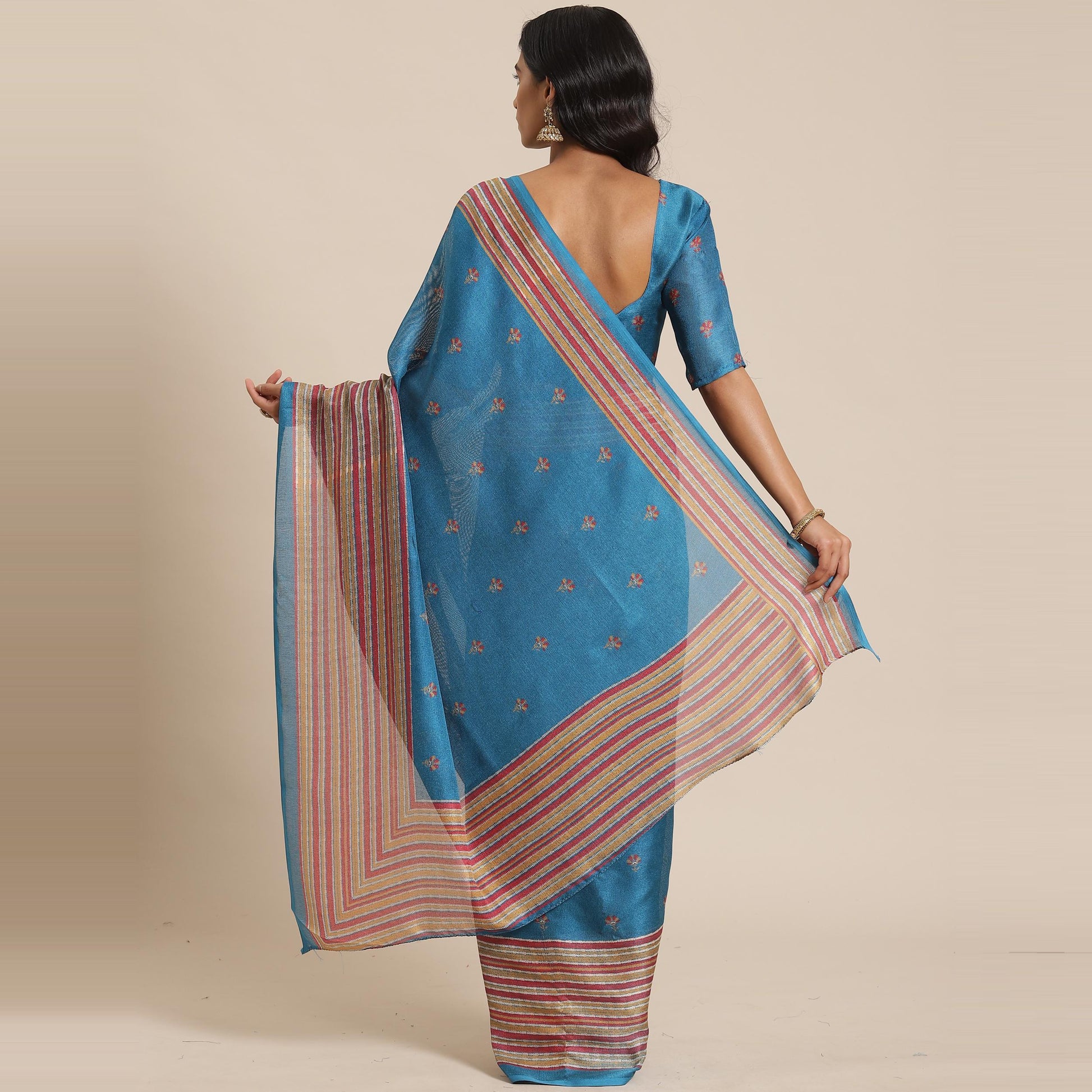 Ideal Teal Blue Colored Casual Wear Printed Jute Silk Saree