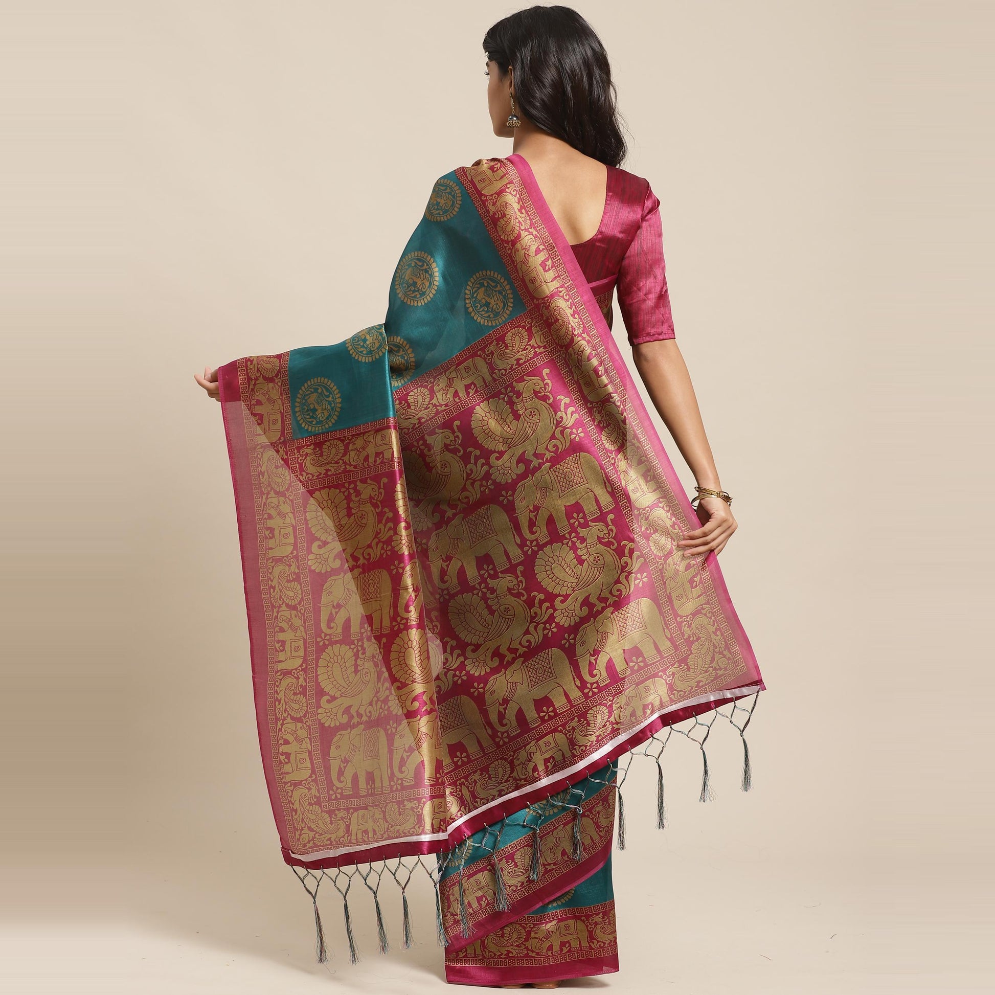 Ideal Teal Green Colored Casual Wear Printed Art Silk Saree