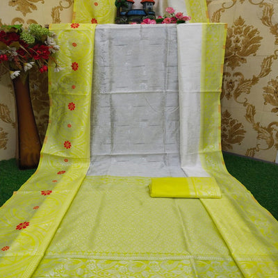 Ideal White - Lemon Yellow Colored Festive Wear Woven Pure Heavy Banarasi Silk Saree