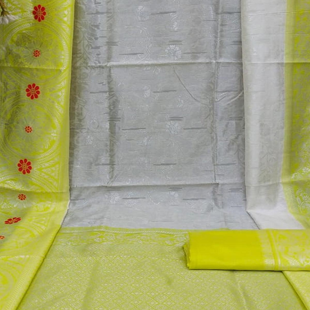Ideal White - Lemon Yellow Colored Festive Wear Woven Pure Heavy Banarasi Silk Saree