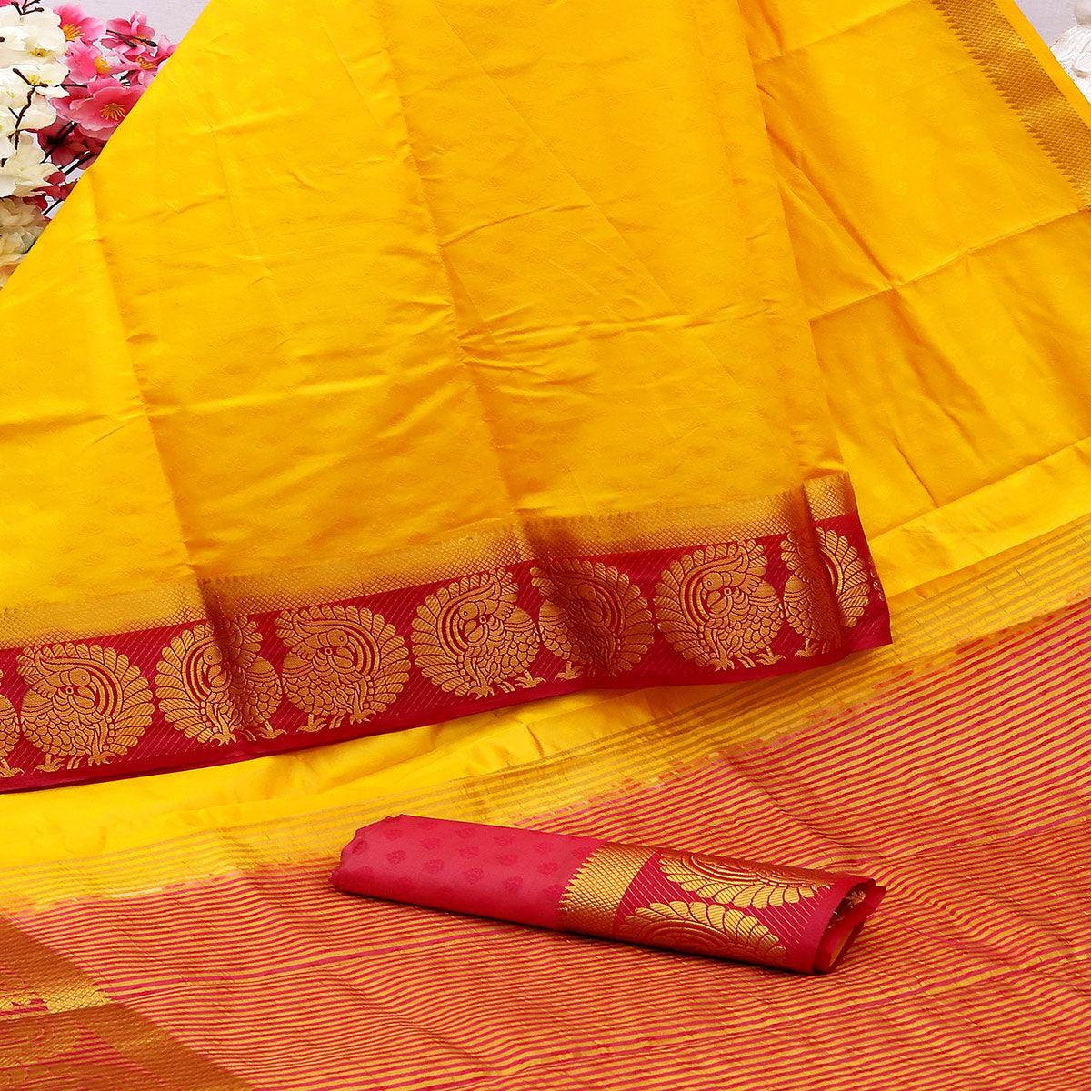 Ideal Yellow Colored Festive Wear Woven Nylon Silk Saree