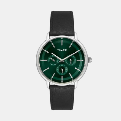Fashion Men Quartz Green Dial Chronograph Leather Watch TWEG22000