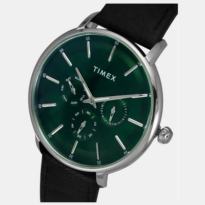 Fashion Men Quartz Green Dial Chronograph Leather Watch TWEG22000