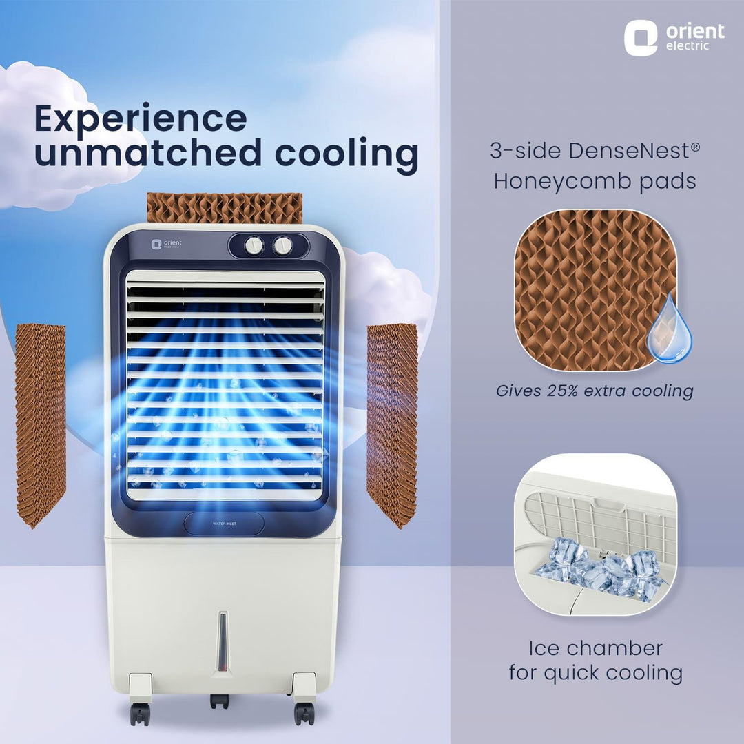 Knight Desert Air Cooler with Honeycomb pads, Ice Chamber & Dust Filter