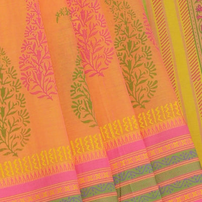 Hand block printed cotton saree
