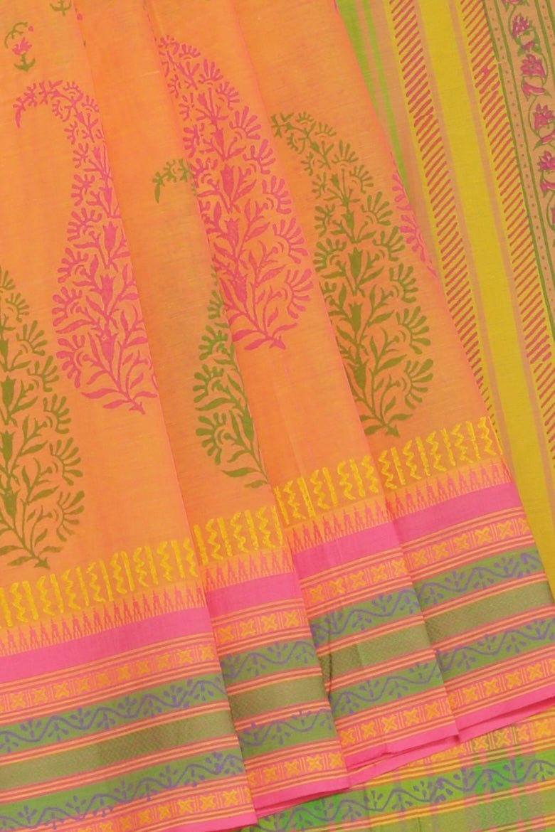 Hand block printed cotton saree