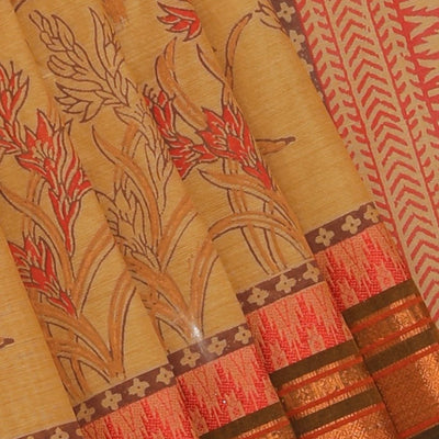 Hand block printed cotton saree