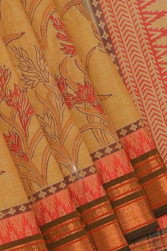 Hand block printed cotton saree
