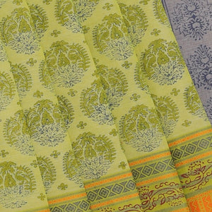 Hand block printed cotton saree