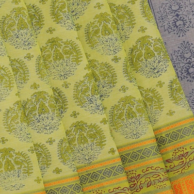 Hand block printed cotton saree