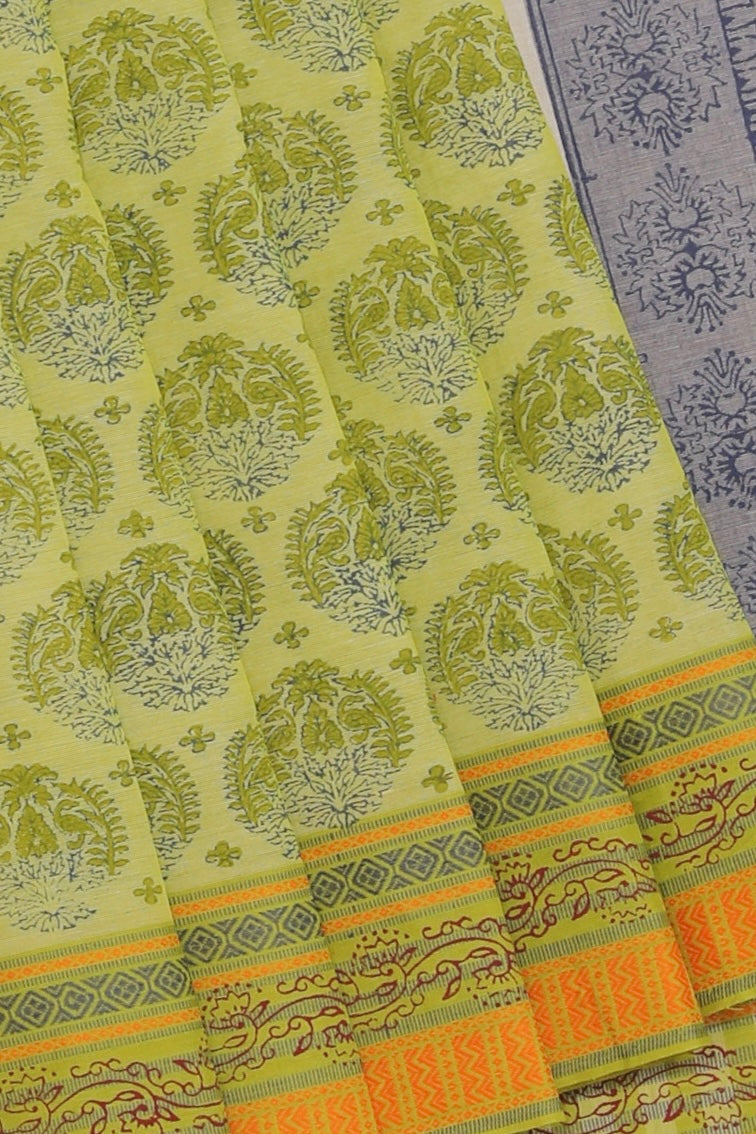 Hand block printed cotton saree
