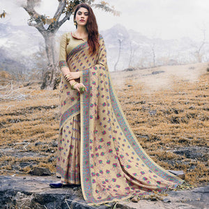 Imposing Beige Colored Festive Wear Printed Art Silk Saree