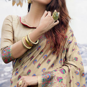 Imposing Beige Colored Festive Wear Printed Art Silk Saree