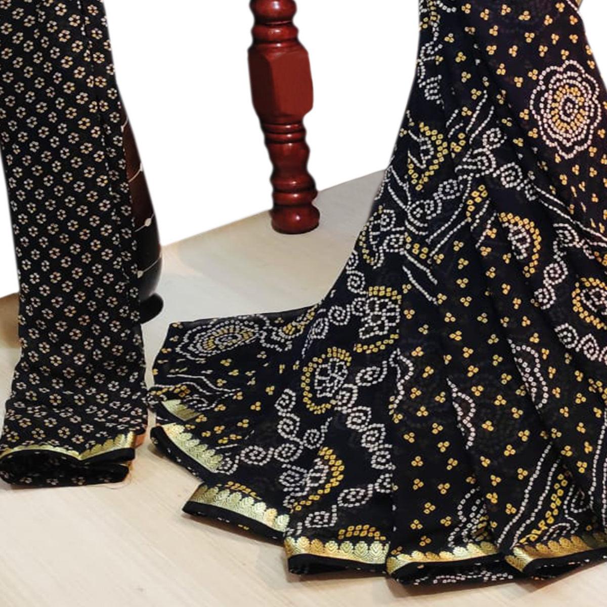 Imposing Black Colored Casual Wear Bandhani Printed Georgette Saree