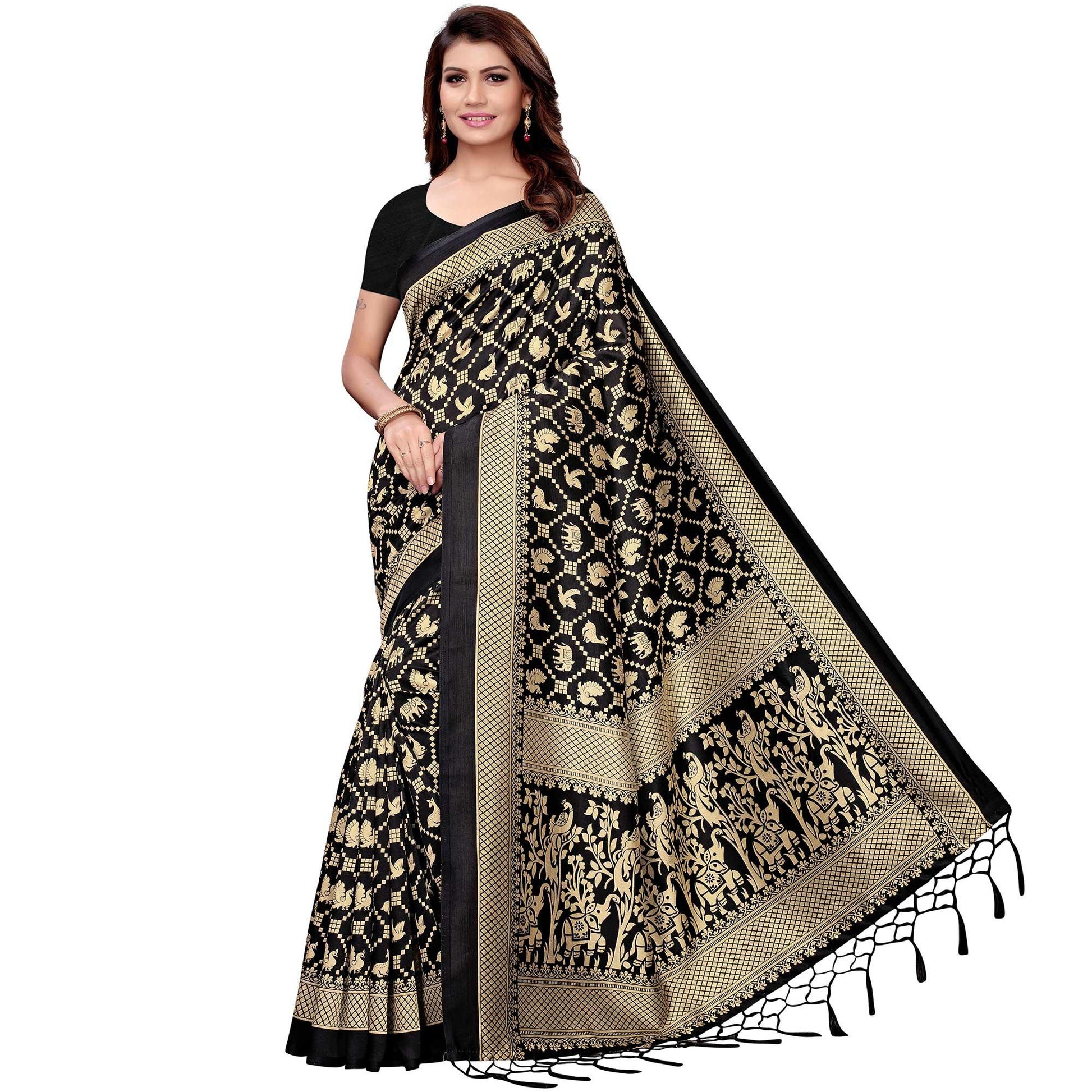 Imposing Black Colored Festive Wear Art Silk Saree