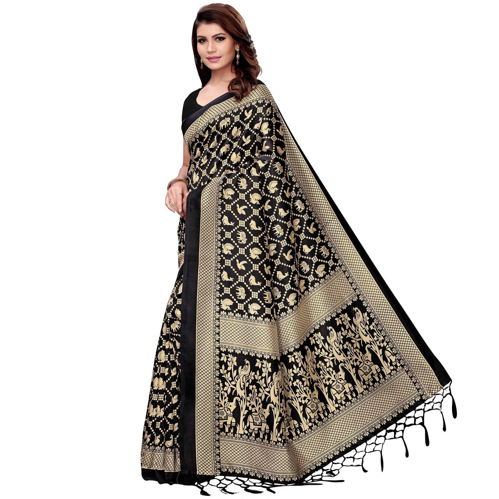 Imposing Black Colored Festive Wear Art Silk Saree