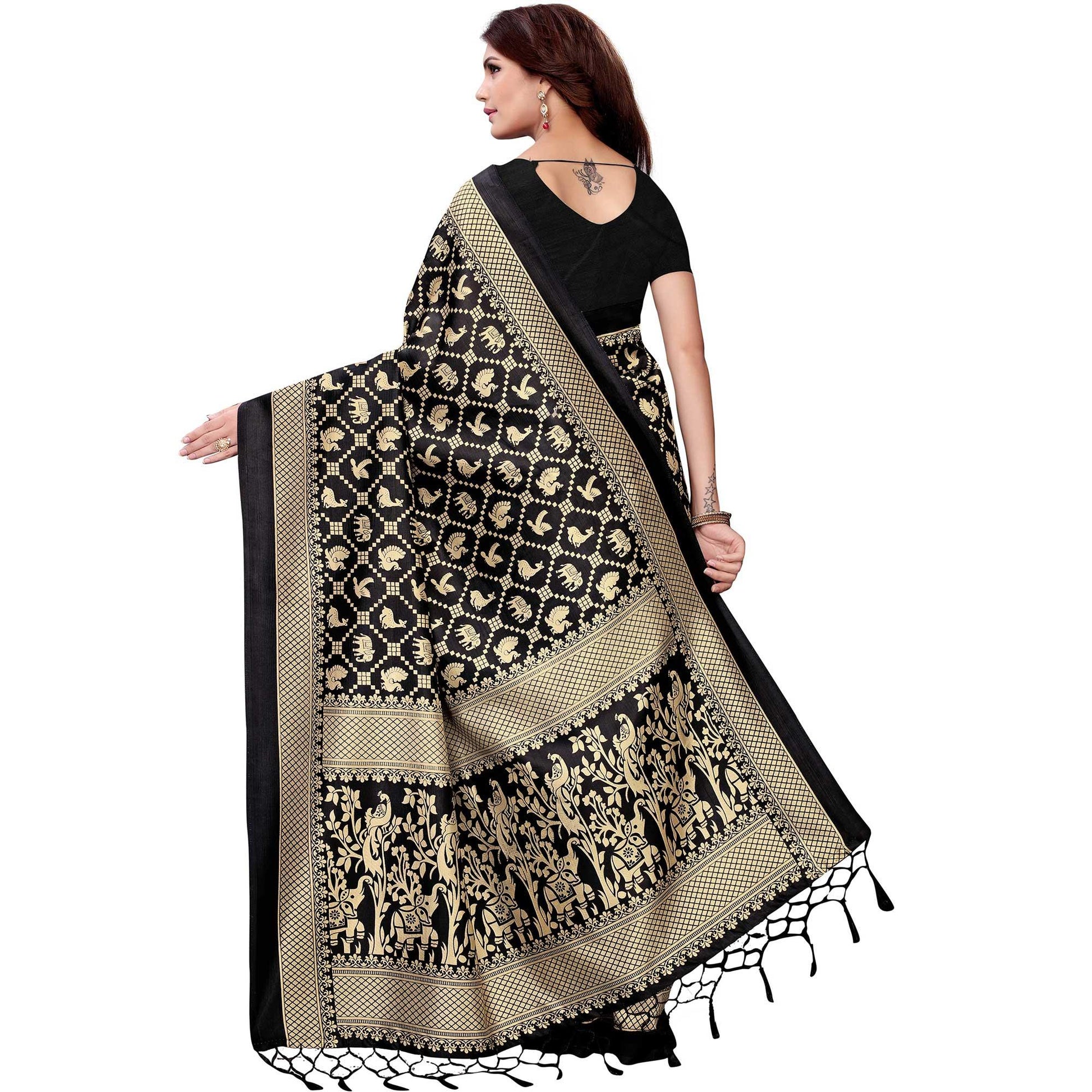 Imposing Black Colored Festive Wear Art Silk Saree
