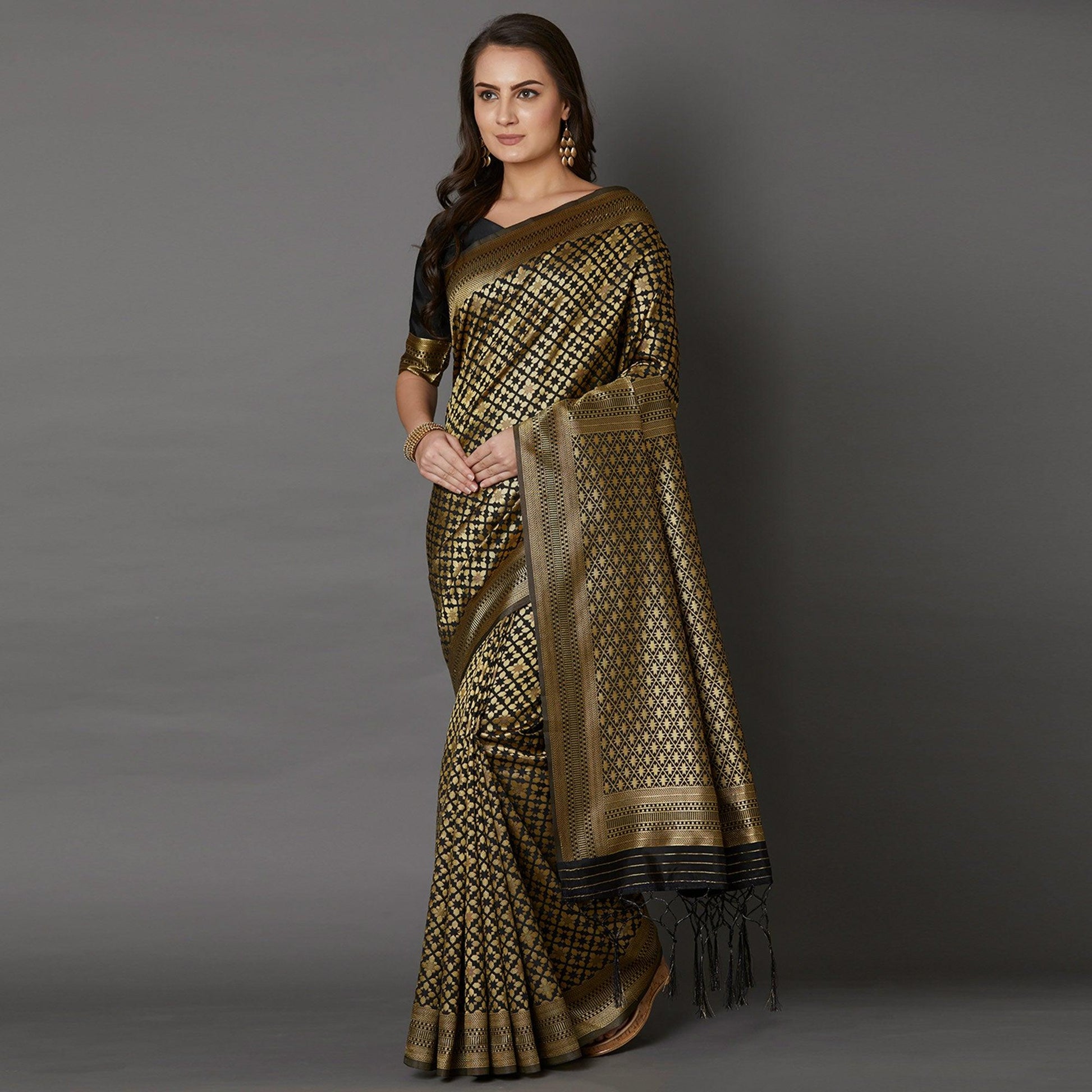Imposing Black Colored Festive Wear Woven Silk Saree