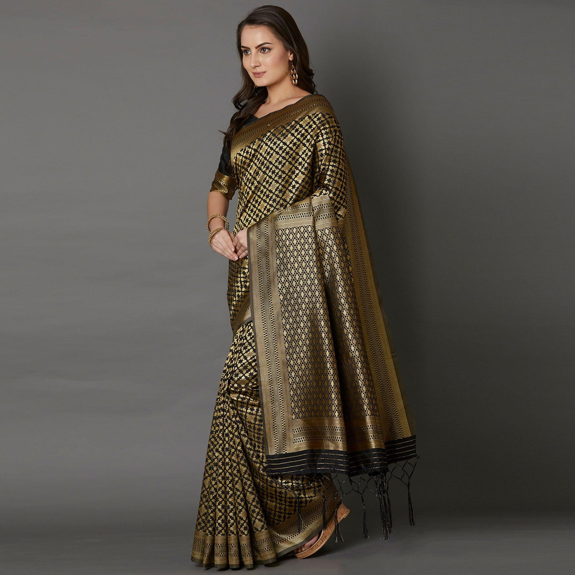 Imposing Black Colored Festive Wear Woven Silk Saree