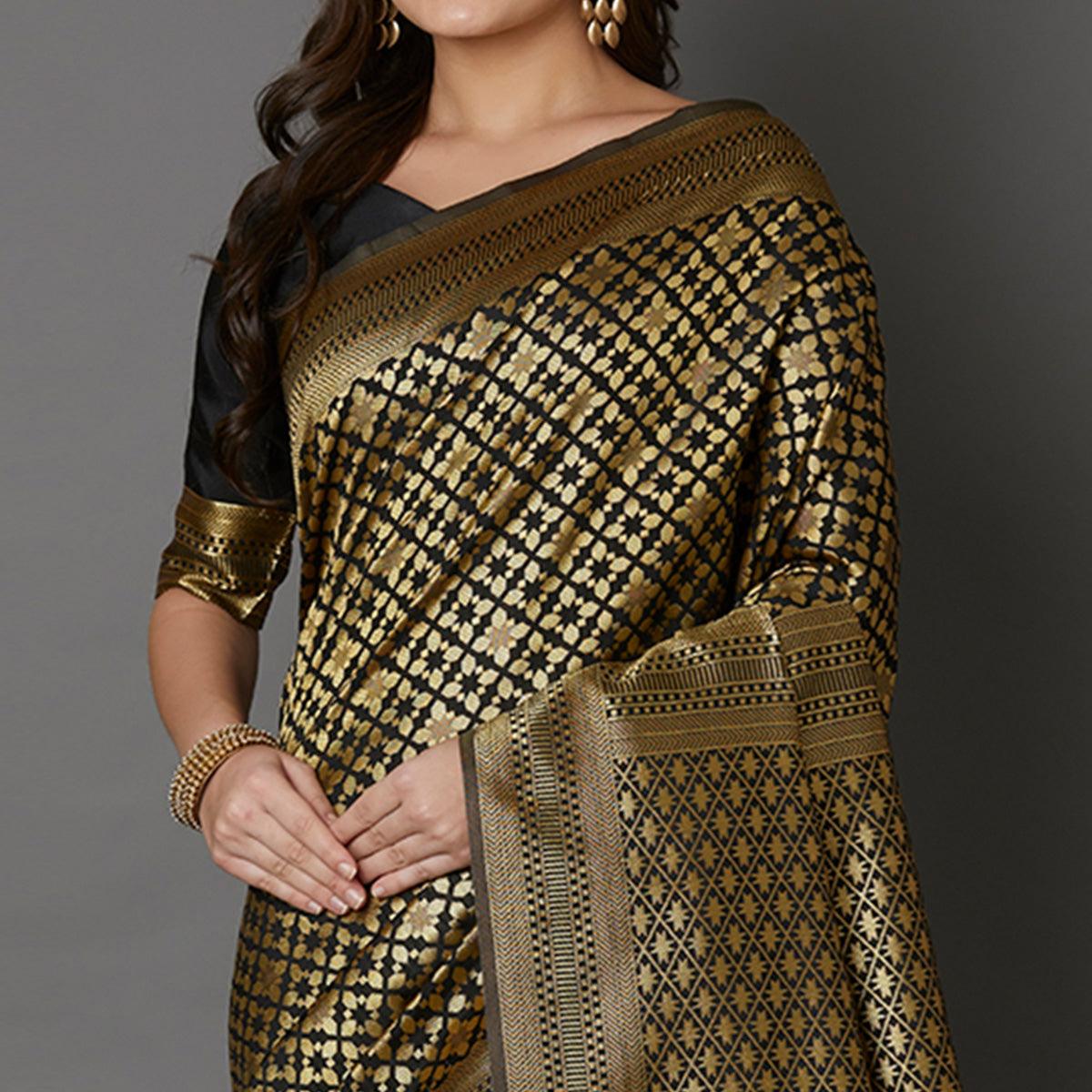 Imposing Black Colored Festive Wear Woven Silk Saree