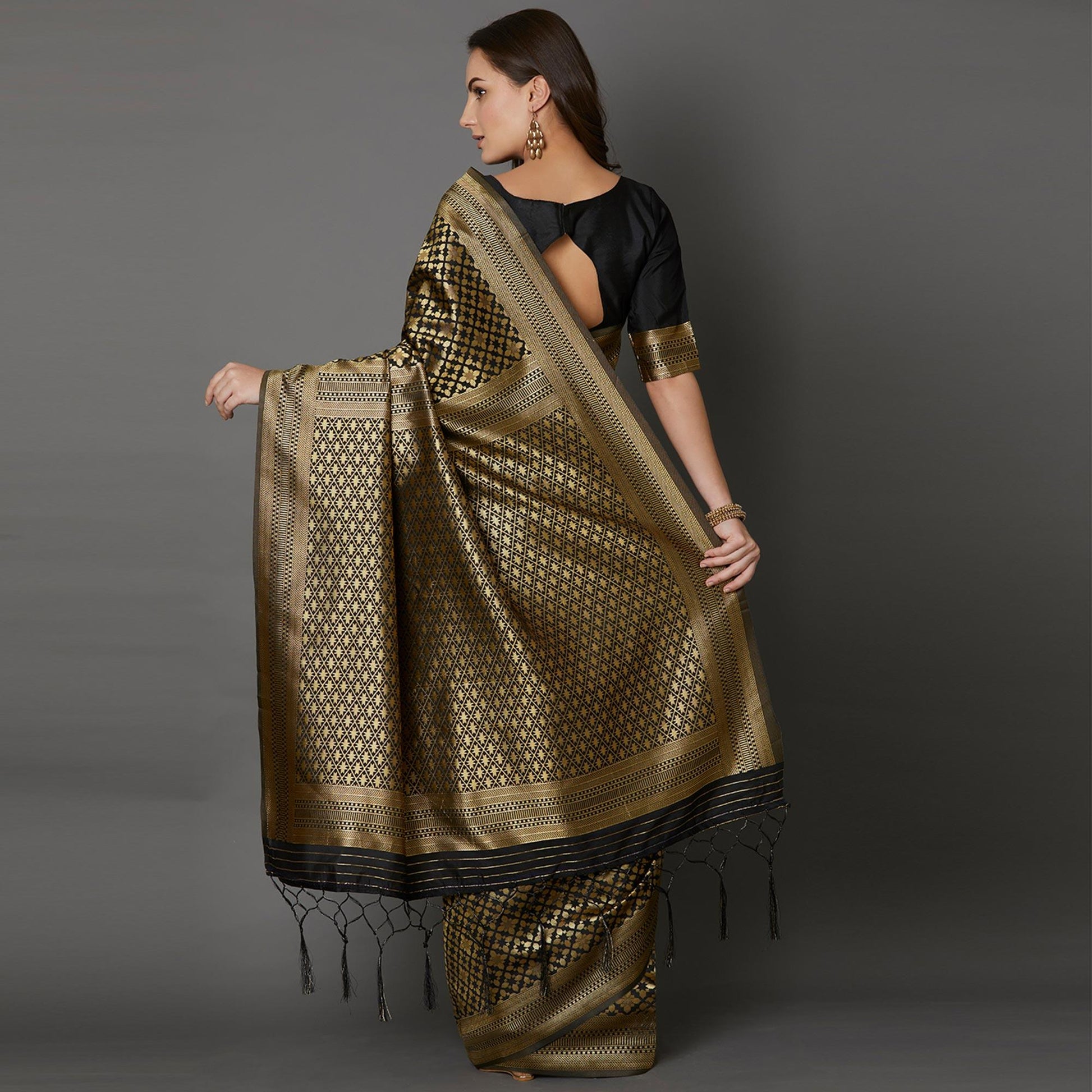 Imposing Black Colored Festive Wear Woven Silk Saree