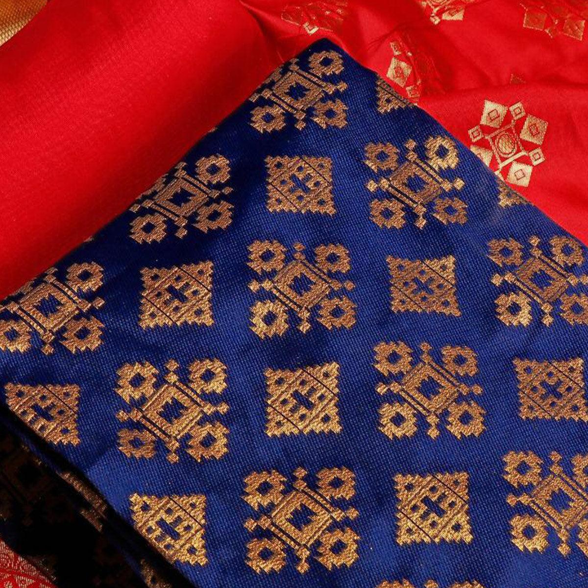 Imposing Blue Colored Casual Wear Banarasi Silk Dress Material