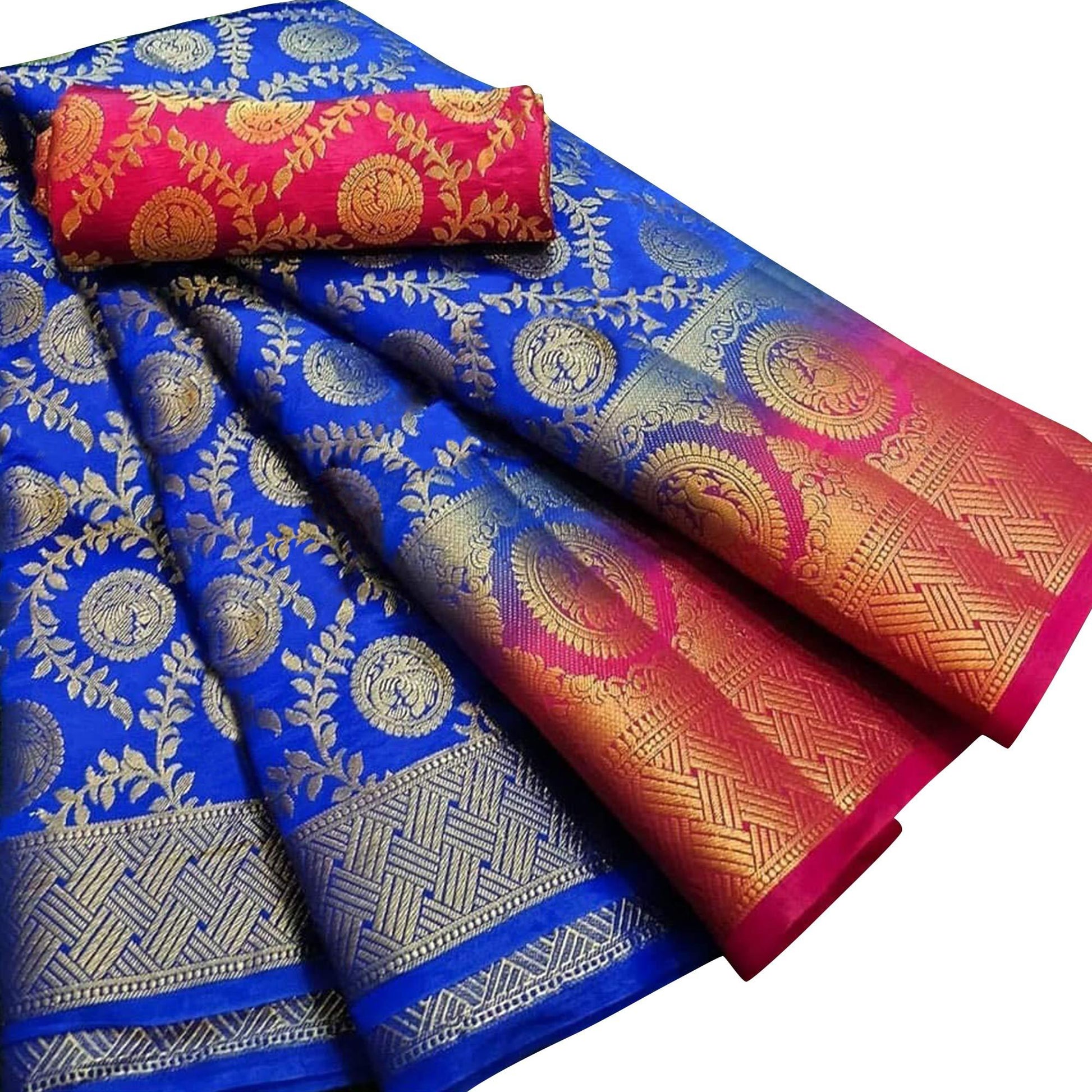Imposing Blue Colored Festive Wear Woven Silk Blend Saree