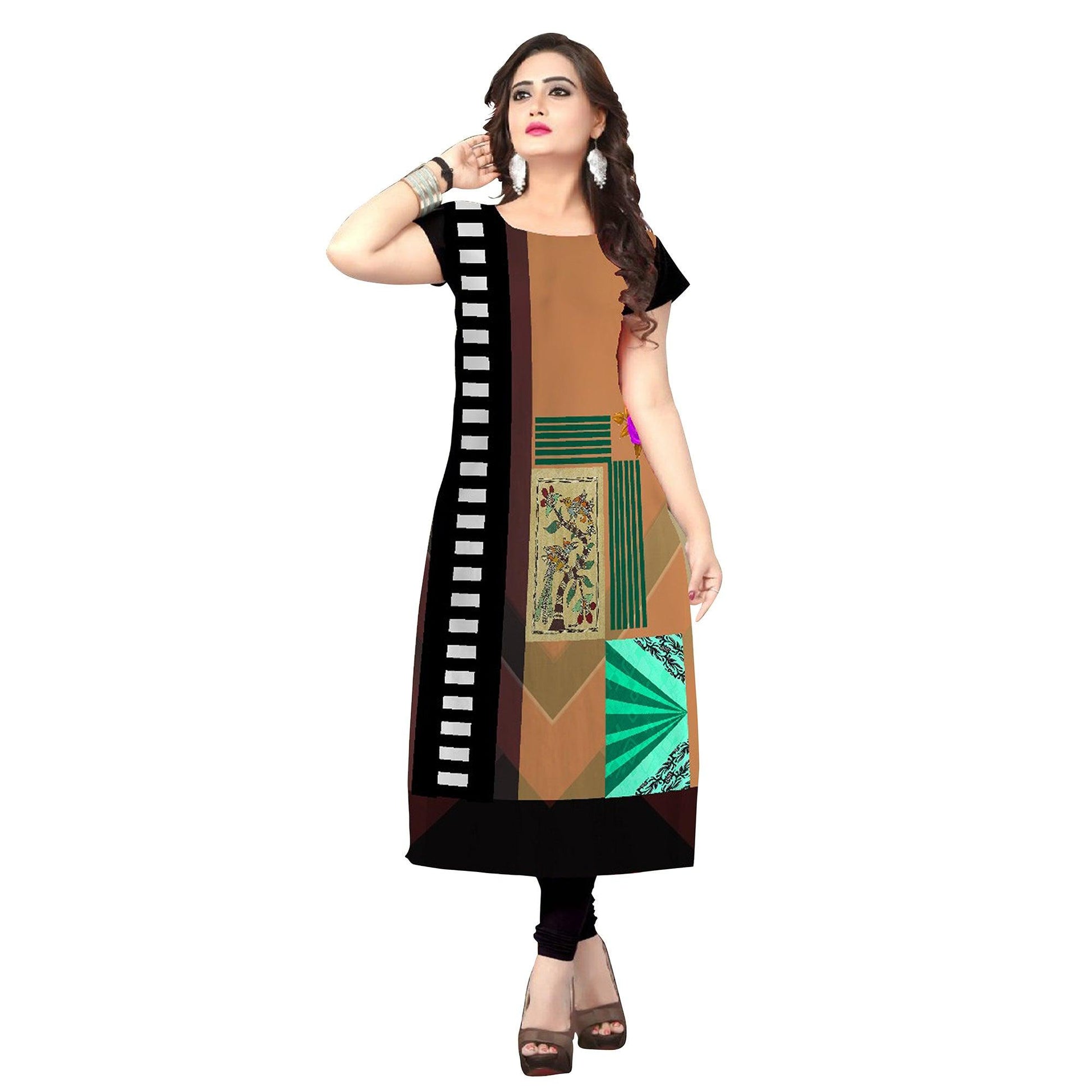 Imposing Brown Colored Casual Printed Crepe Kurti
