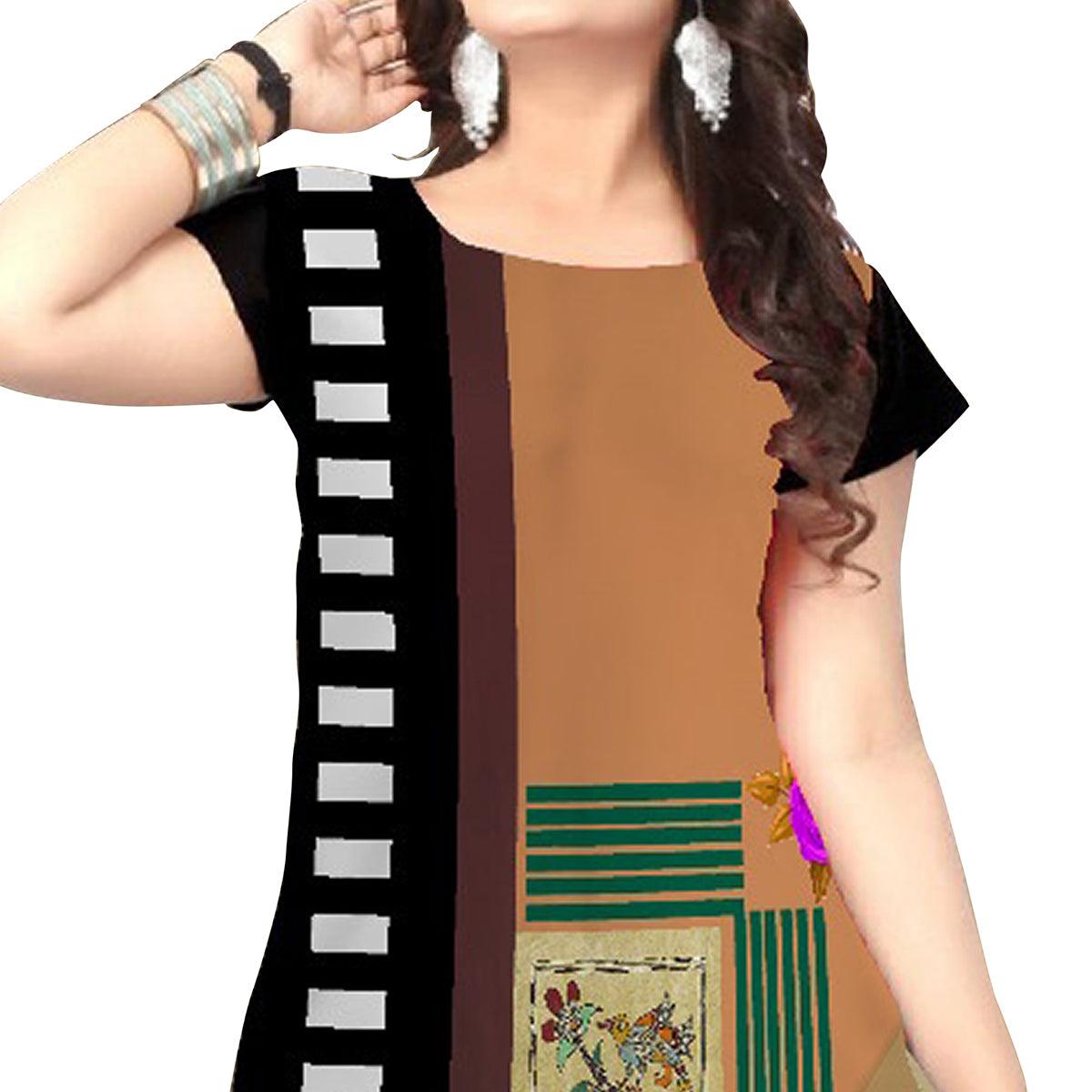 Imposing Brown Colored Casual Printed Crepe Kurti