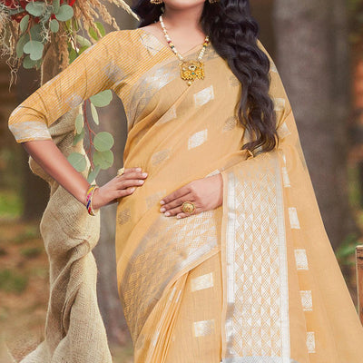 Imposing Brown Coloured Partywear Woven Linen Cotton Saree