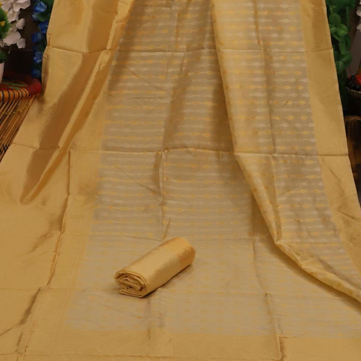 Imposing Cream Colored Festive Wear Woven Soft Silk Saree