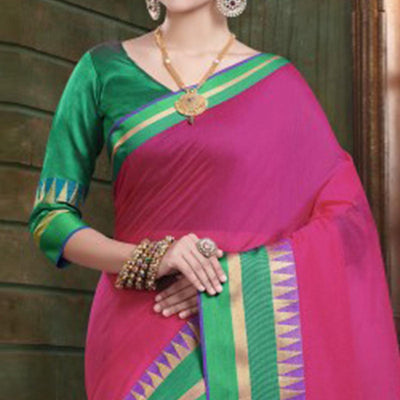 Imposing Dark Pink Colored Festive Wear Woven Cotton Handloom Saree