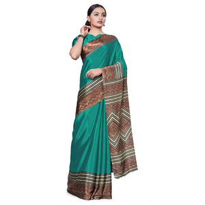 Imposing Dark Turquoise Colored Casual Wear Printed Crepe Saree