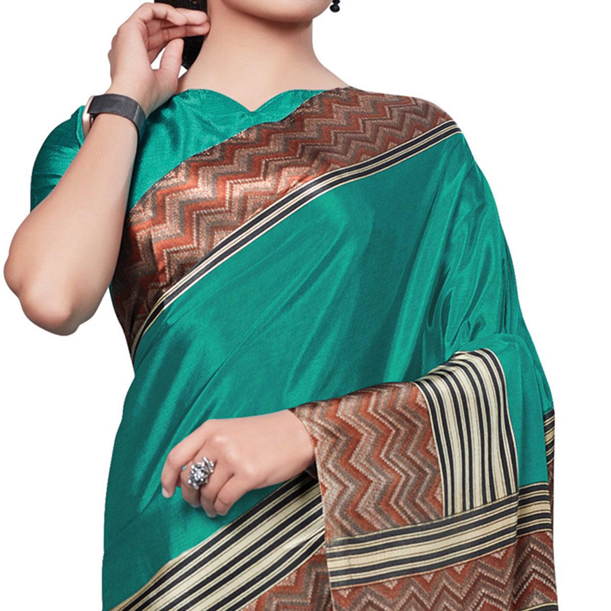 Imposing Dark Turquoise Colored Casual Wear Printed Crepe Saree