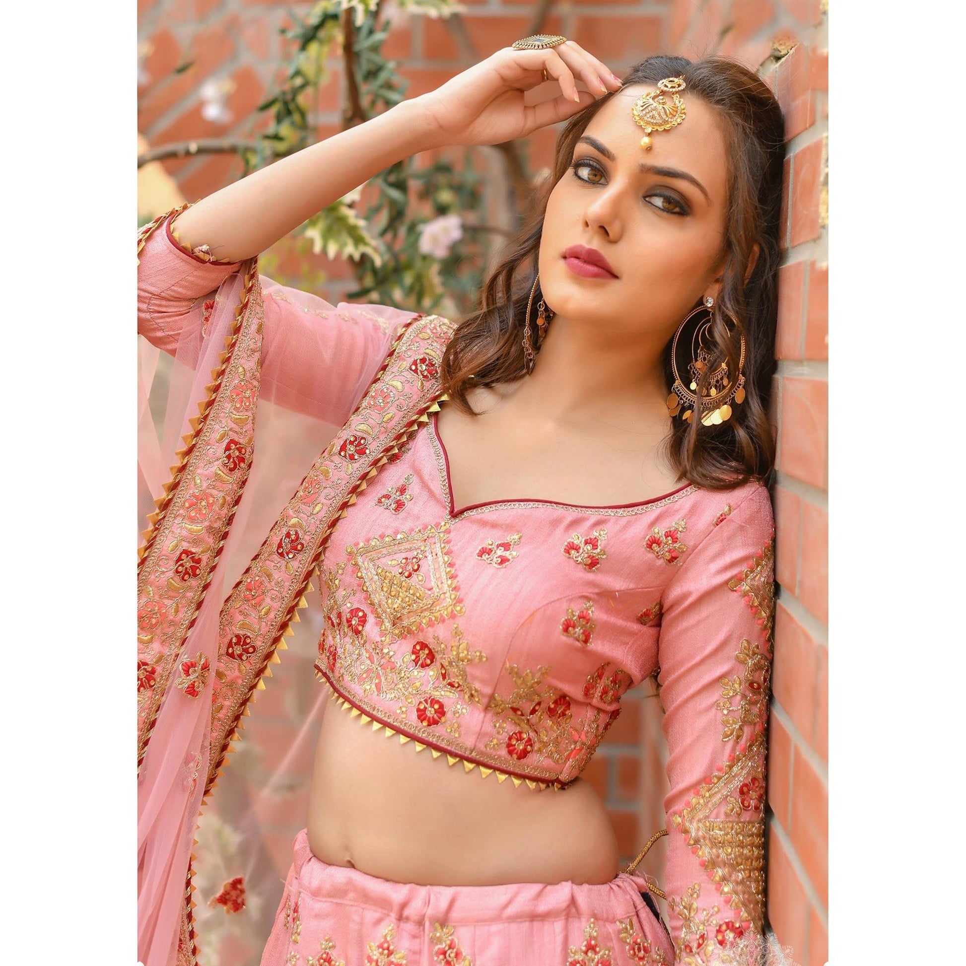 Imposing Flemingo Pink Colored Wedding Wear Embroidered Chennai Silk Lehenga Choli