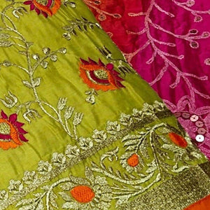 Imposing Green Colored Festive Wear Embroidered Chanderi Dress Material