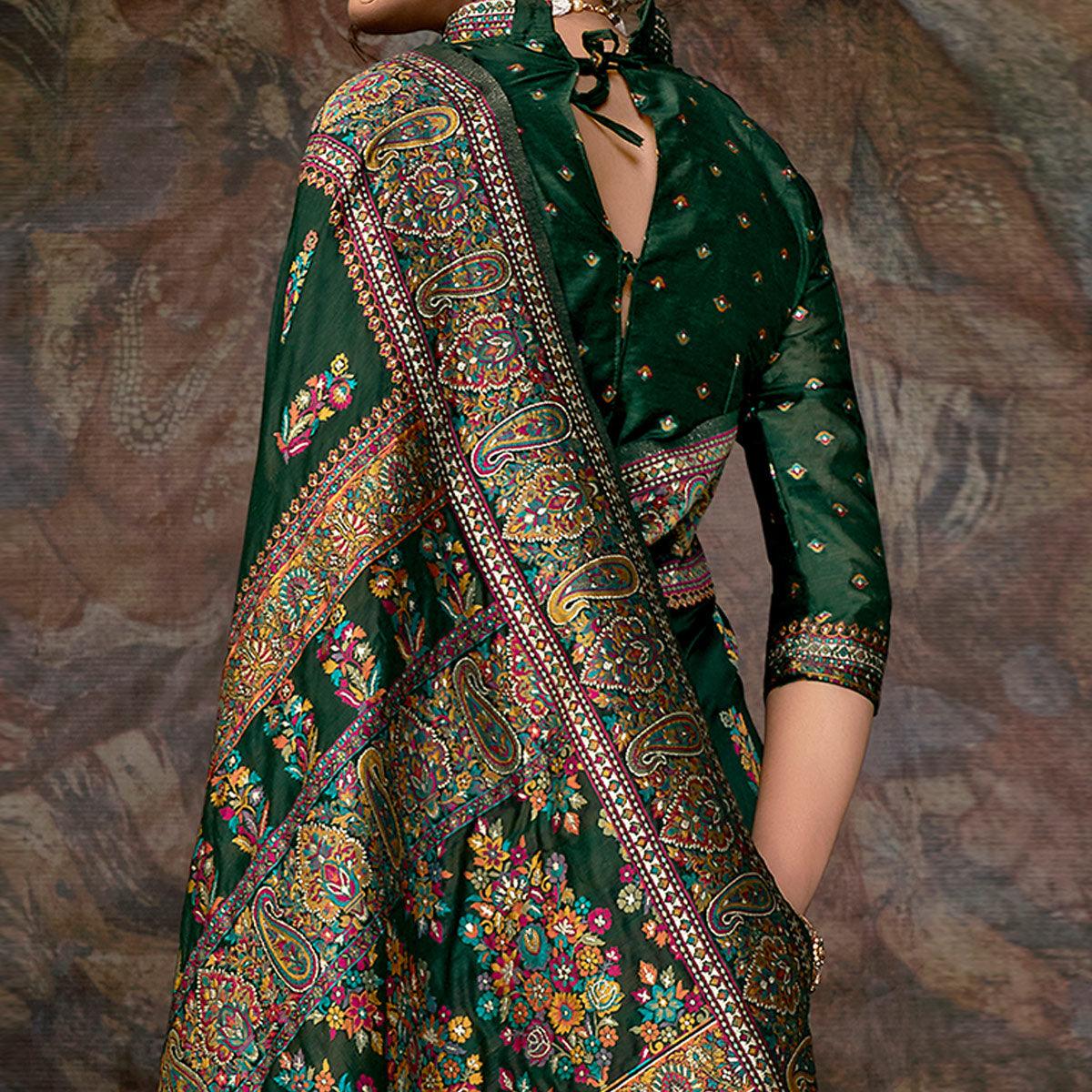 Imposing Green Colored Festive Wear Woven Banarasi Silk Saree