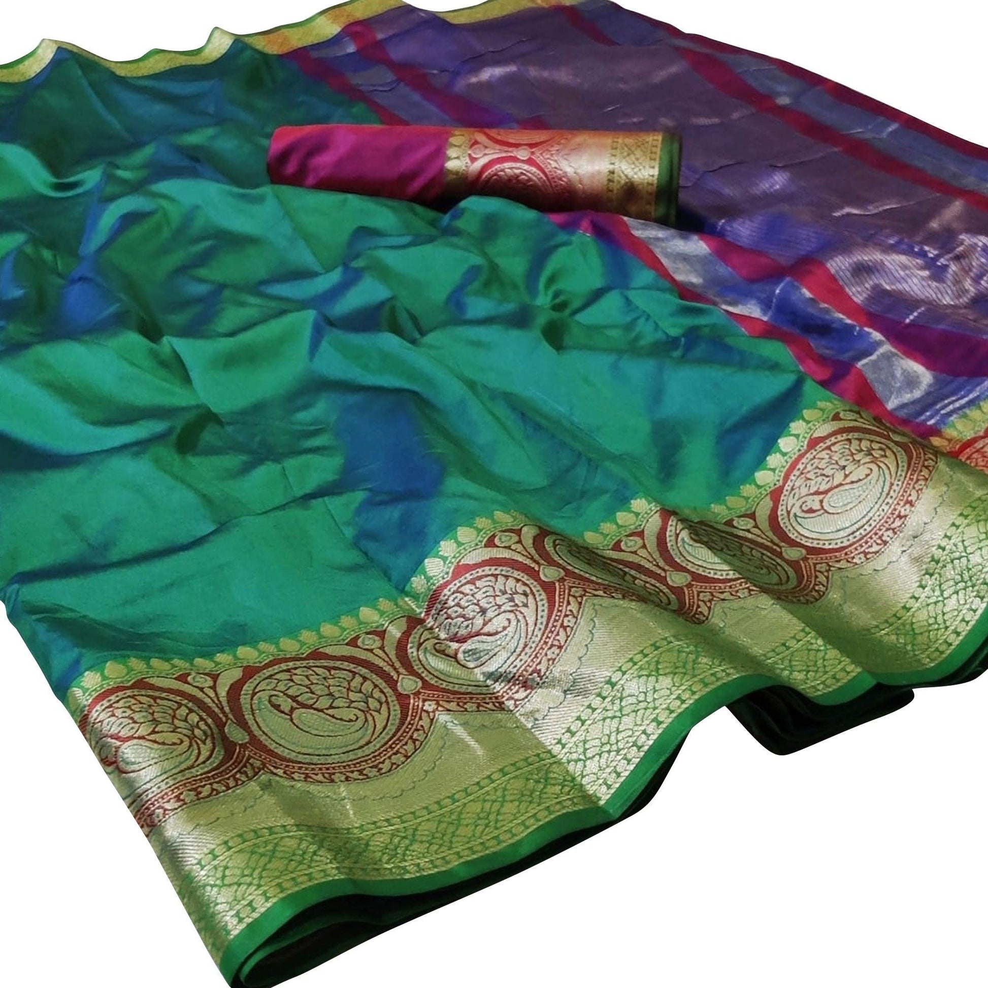 Imposing Green Colored Festive Wear Woven Silk Saree