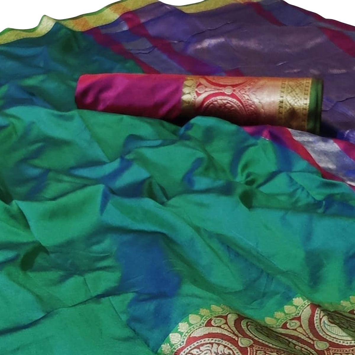 Imposing Green Colored Festive Wear Woven Silk Saree
