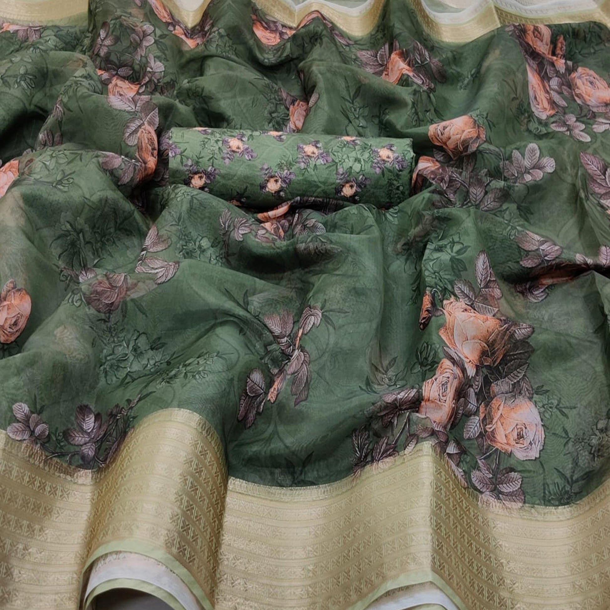 Imposing Green Colored Partywear Digital Printed Georgette Saree