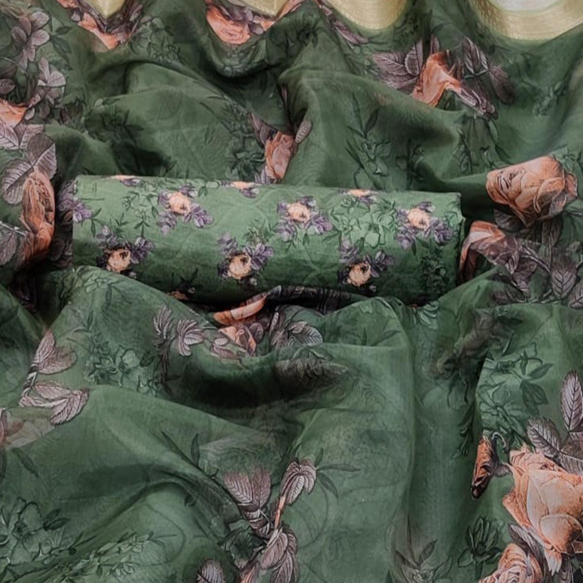 Imposing Green Colored Partywear Digital Printed Georgette Saree