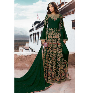 Imposing Green Colored Partywear Embroidered Netted Anarkali Suit