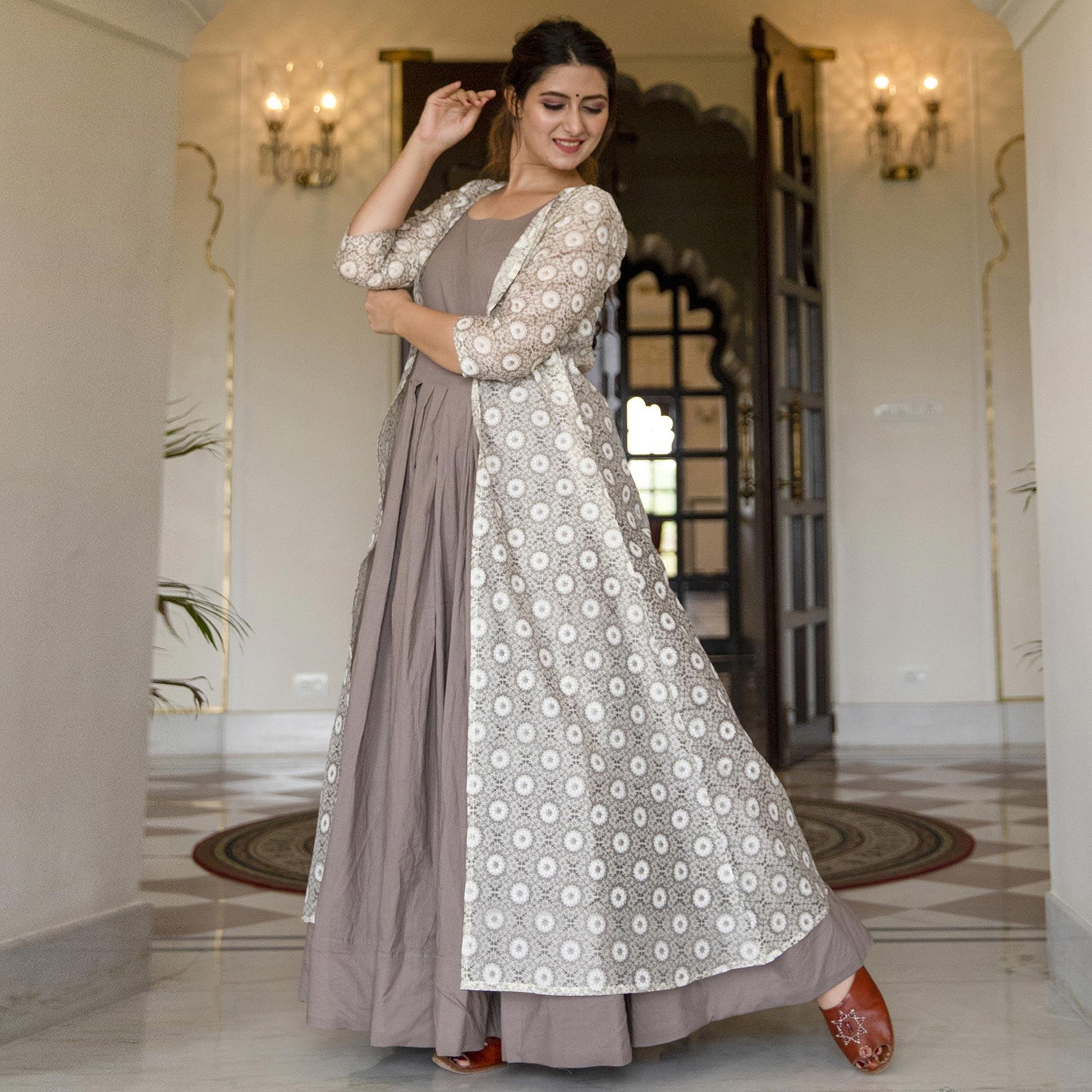 Imposing Grey Colored Casual Designer Digital Printed Maslin Kurti