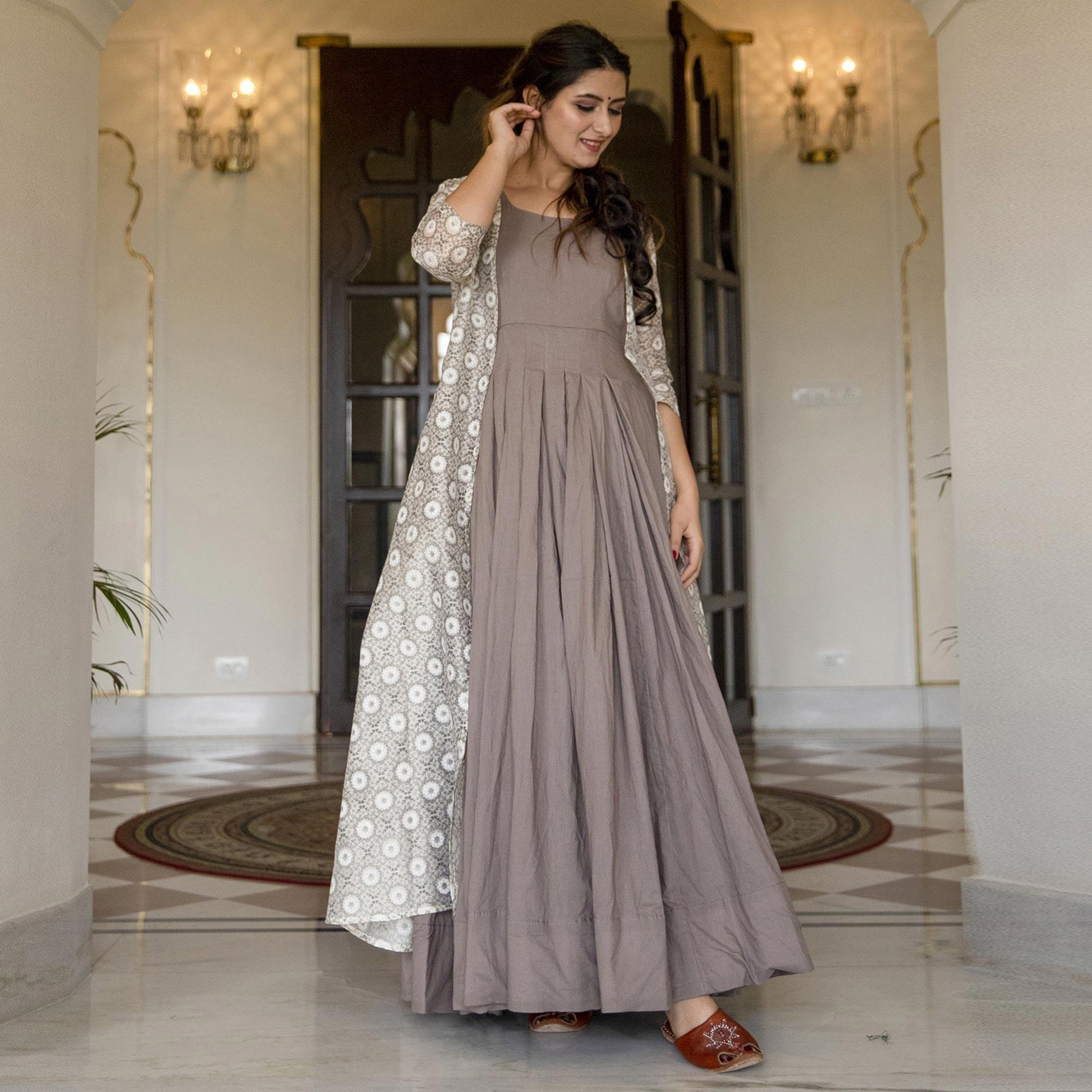 Imposing Grey Colored Casual Designer Digital Printed Maslin Kurti