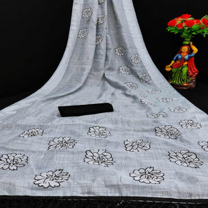 Imposing Grey Coloured Striped Pattern Printed Casual Wear Cotton Saree