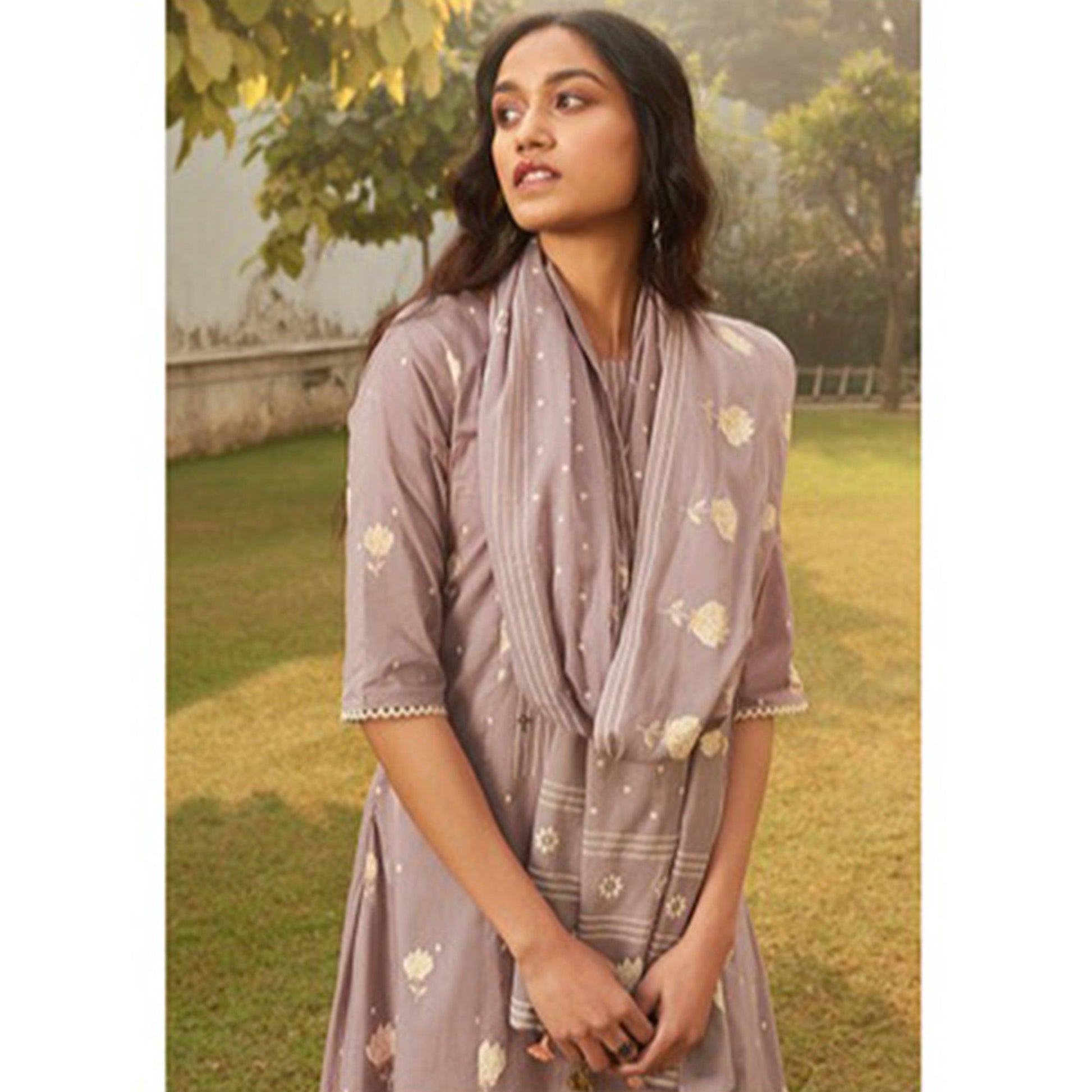 Imposing Light Brown Colored Casual Wear Printed Pure Cotton Suit